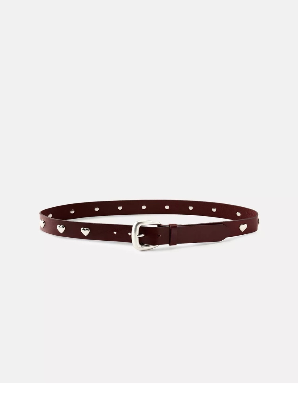 Zara Burgundy Leather Belt with Silver Heart Studs